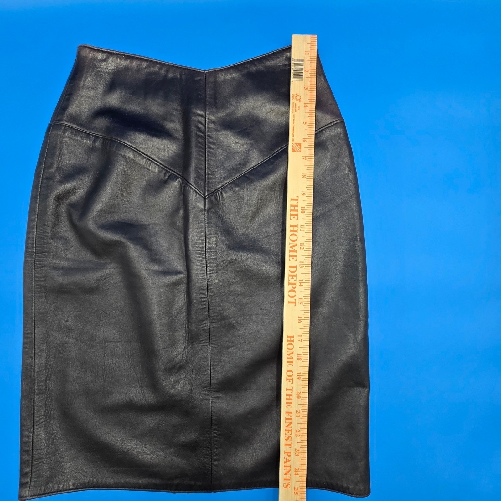 Georgetown Leather Design Vintage Black Leather V-Yoke Pencil Skirt 14 fits 6