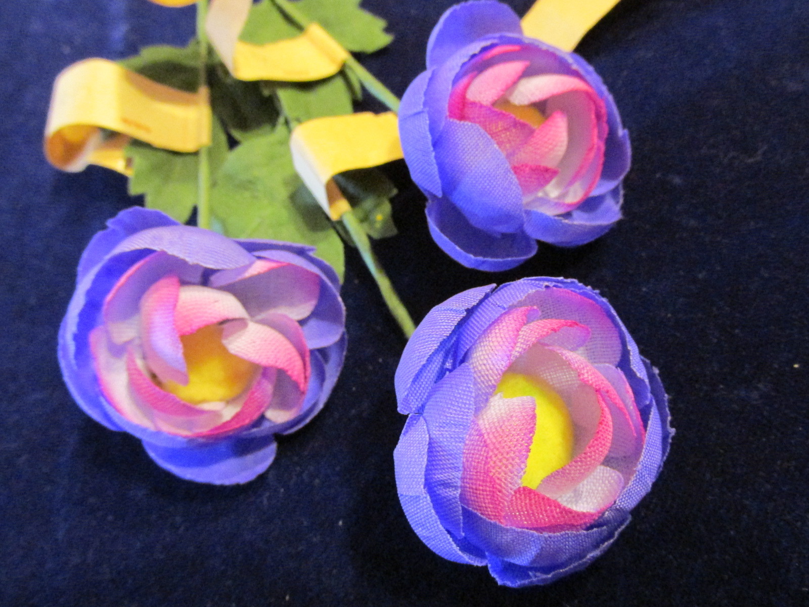 Vintage Millinery Flower Ranunculus 1.5″ Purple 3pc Lot for Hat + Hair Y170