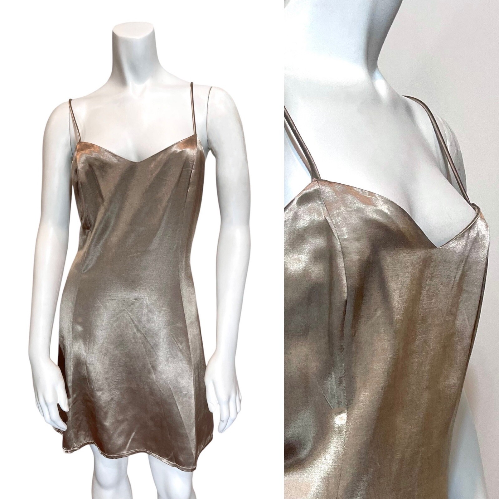 Vintage 90’s SATIN SLIP DRESS M Sexy Gold Y2K Party Beach Festival Rave Mini