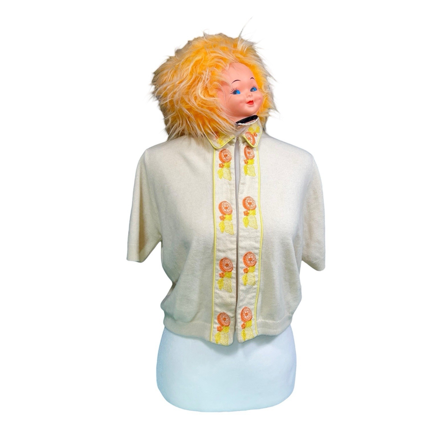 CITRUS FRUIT SALAD KNIT SWEATER ART DECO SWING ROCKABILLY VTG MCM MOD CARDIGAN