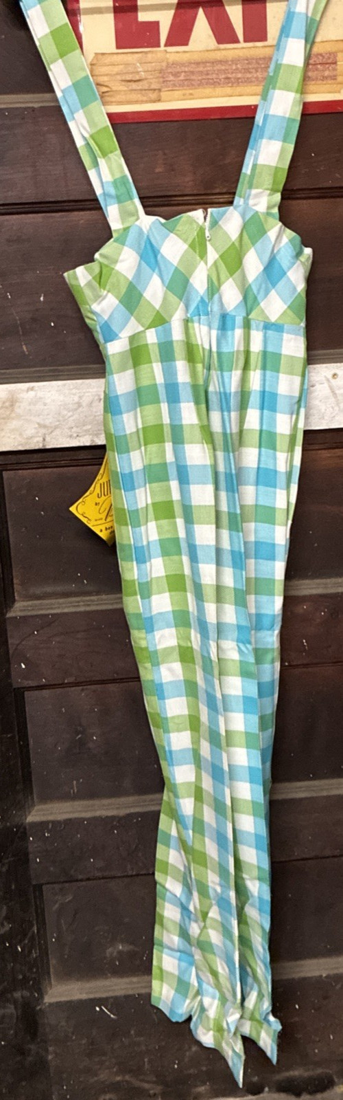 Vintage 50s Juniors by Vassar Blue Green & White Plaid Pants w/Suspenders Size 7