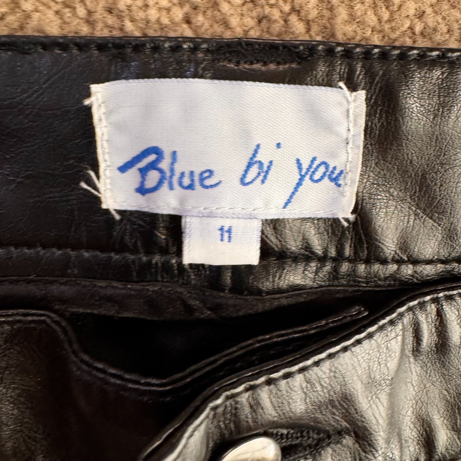 Vtg Blue bi You Faux Leather Studded Pants Womens 11 90s Y2K Moto Rave Goth