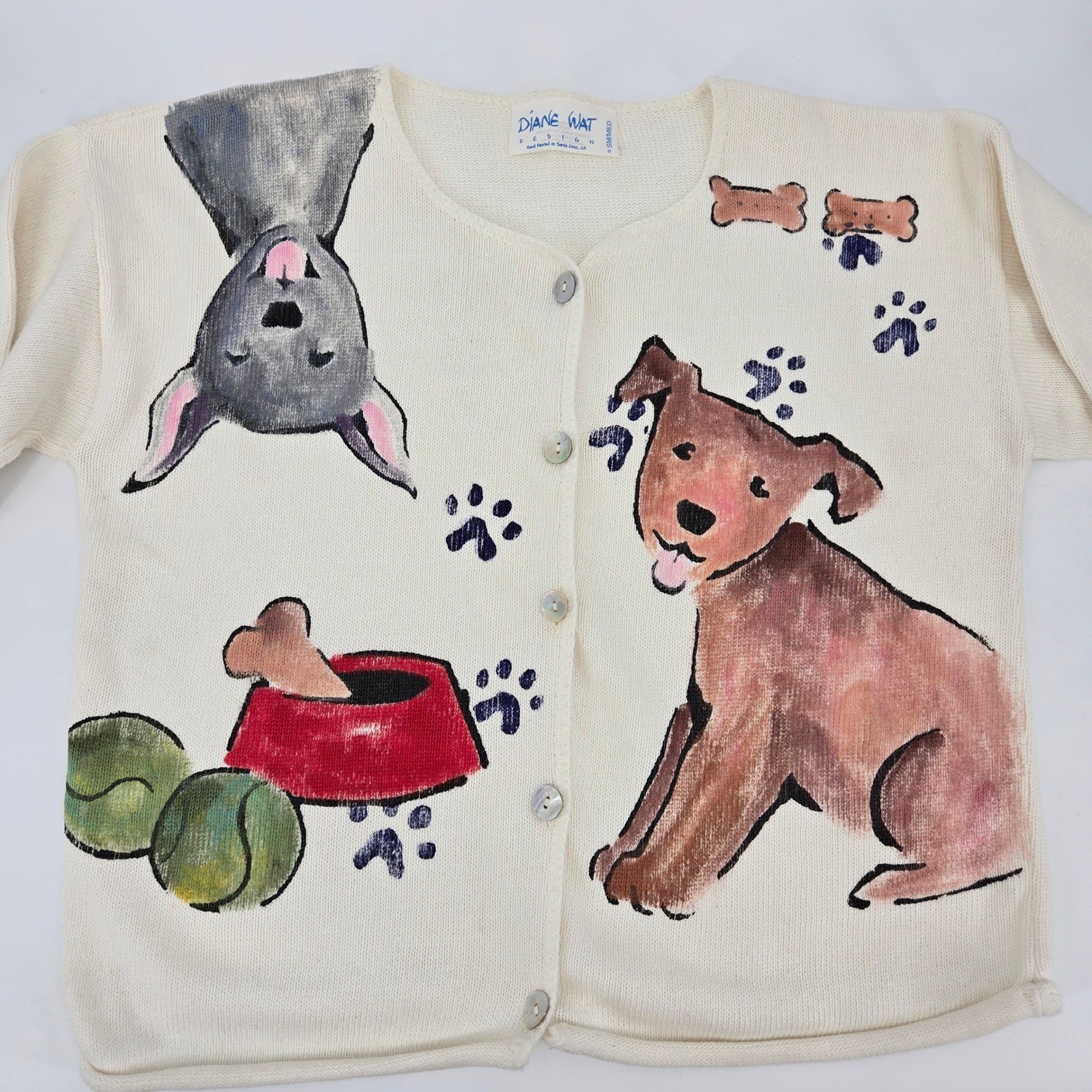 Diane Wat Design Hand Painted Dog Cardigan S/M Artisanal Whimsigoth Dog Mom