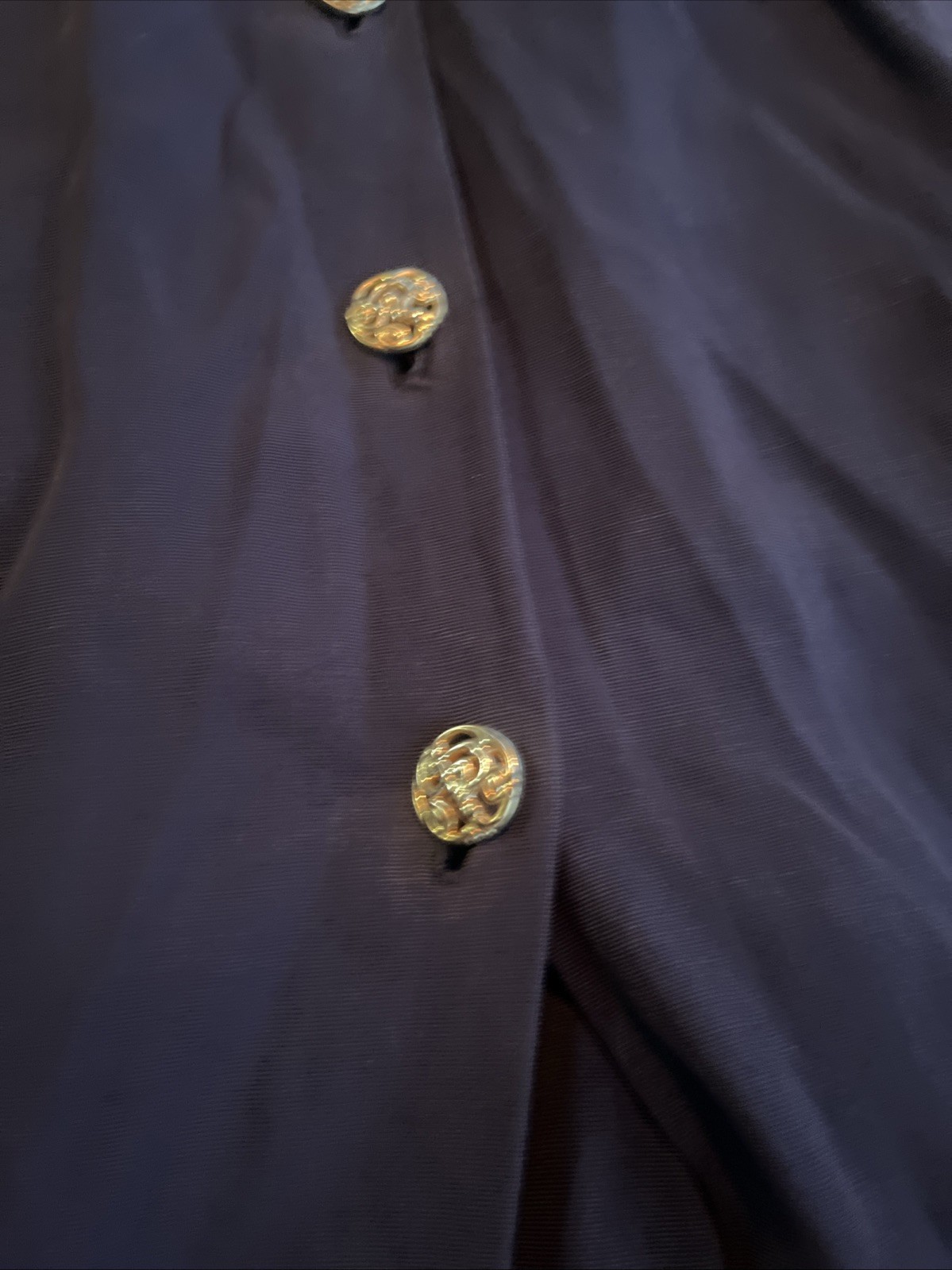 Vintage Positive Influence Navy Belted Midi Dress USA Art Deco Buttons Size 6