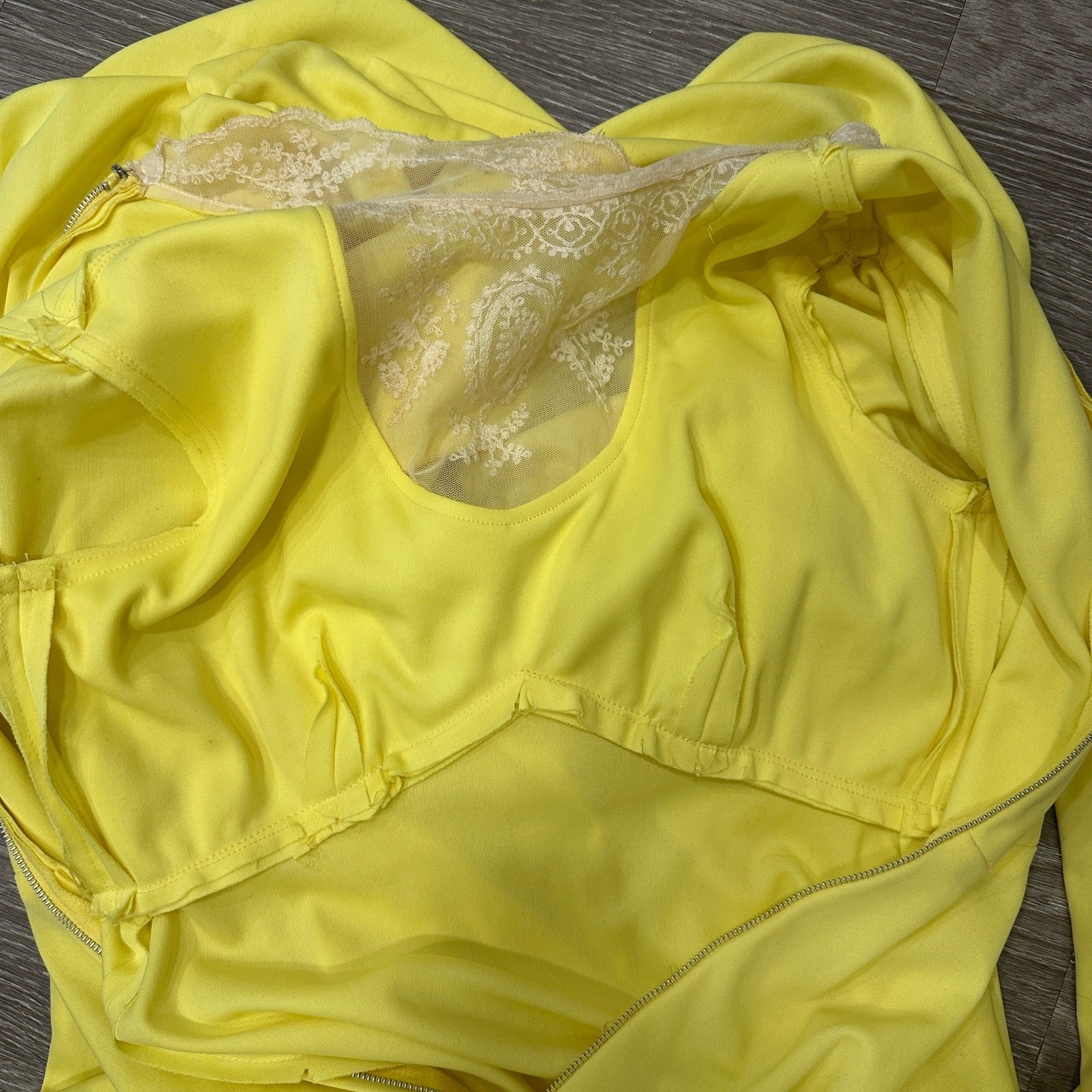 Vintage 1970s Victorian Edwardian Revival Yellow Lace Neck Maxi Dress Costume XS