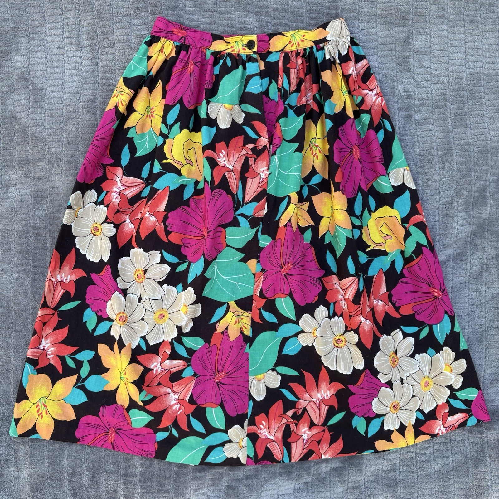 VTG 80s 90s Tropical Floral Midi Skirt Selections by Manor House Cotton 25.5″W