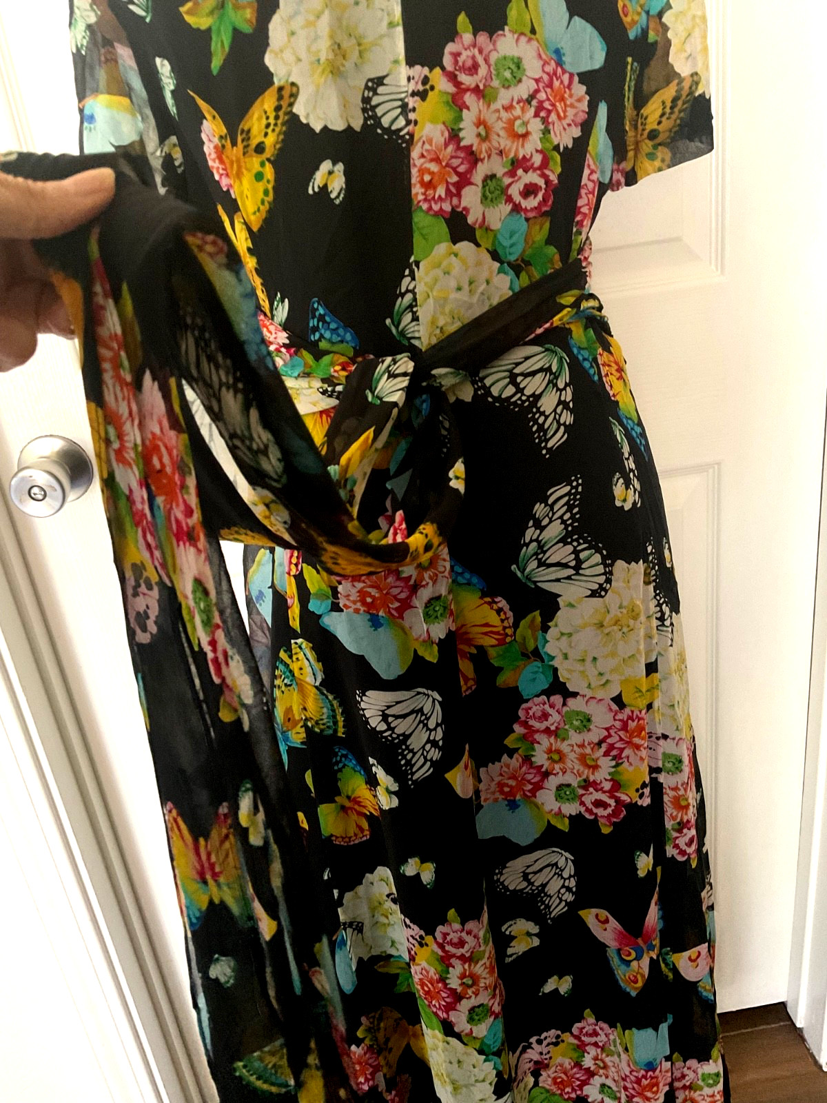 Vintage Rickie Freeman for Teri Jon Maxi Dress Silk Butterflies Lined Size 8