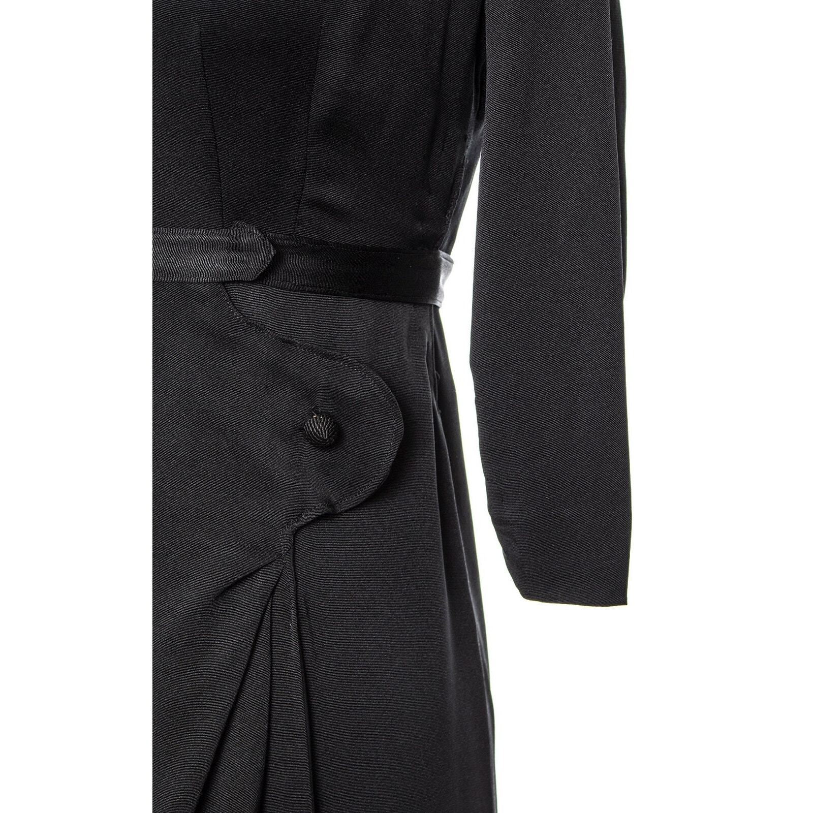Vintage 1930s Dress 30s Black Silk Draped Hip Sarong Skirt Sheath Cocktail LBD