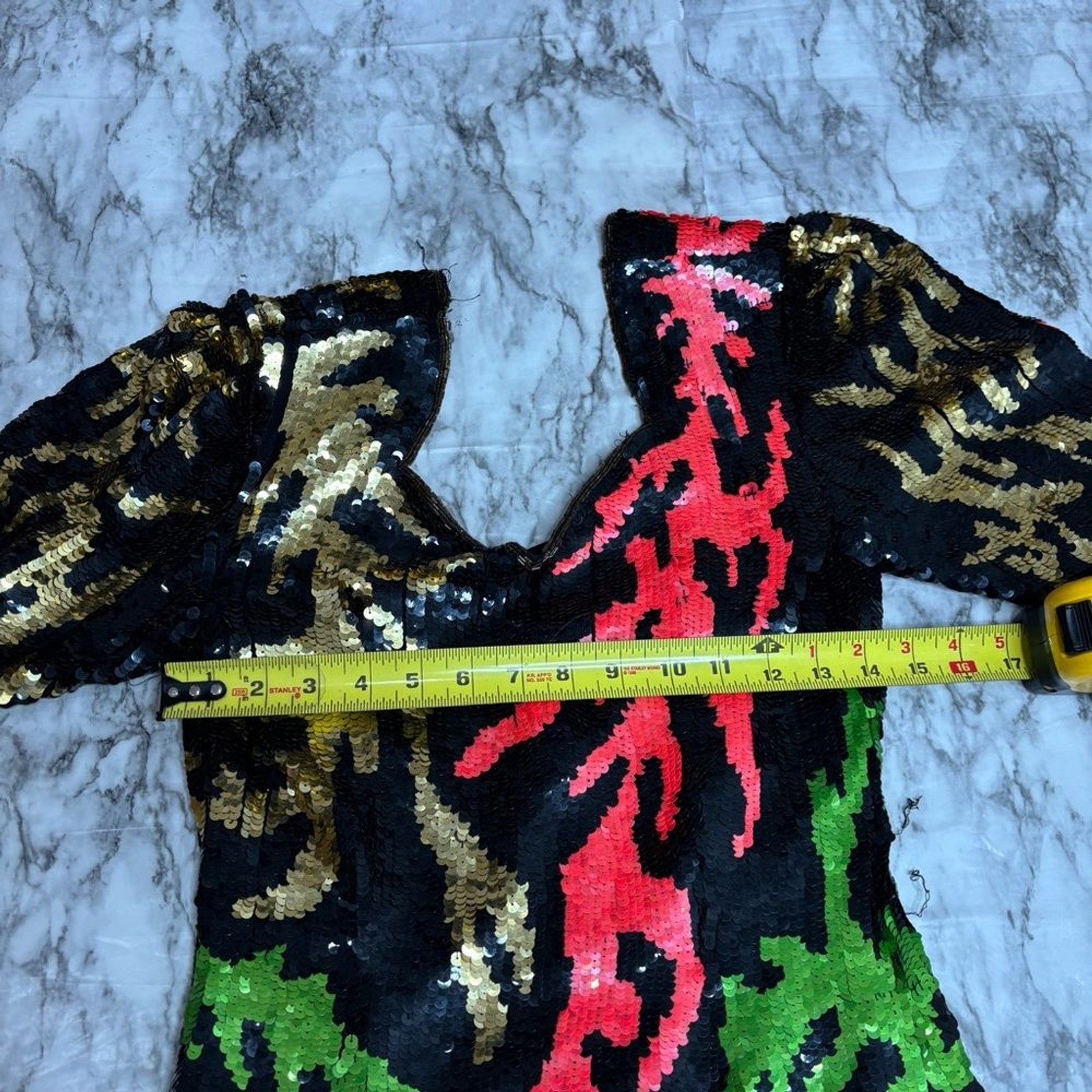 Vintage 80s fully Sequin beaded dress colorful abstract art to wear fits small