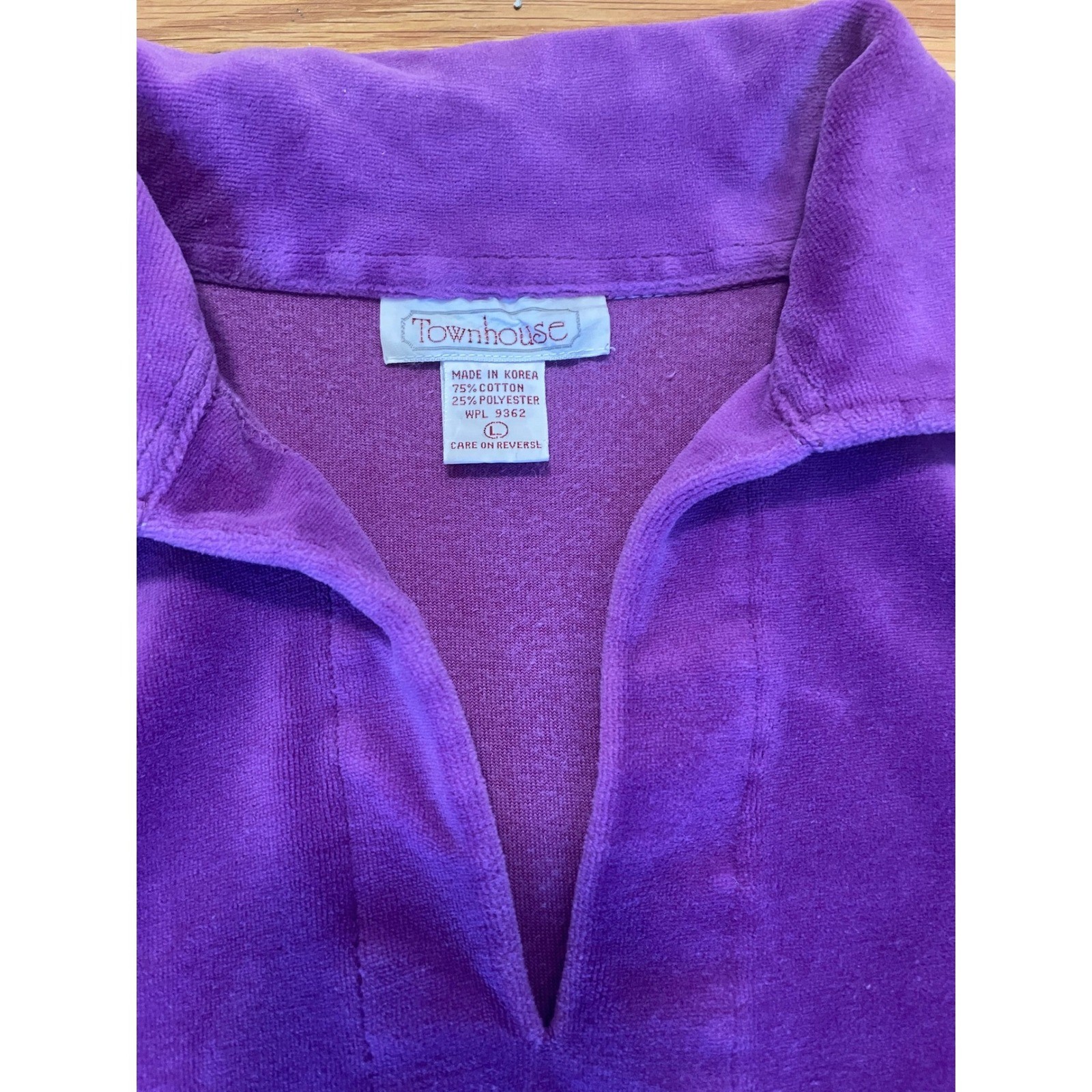 Vintage Purple Velour Top Townhouse Pullover Size Large 1990s Made in Korea EUC