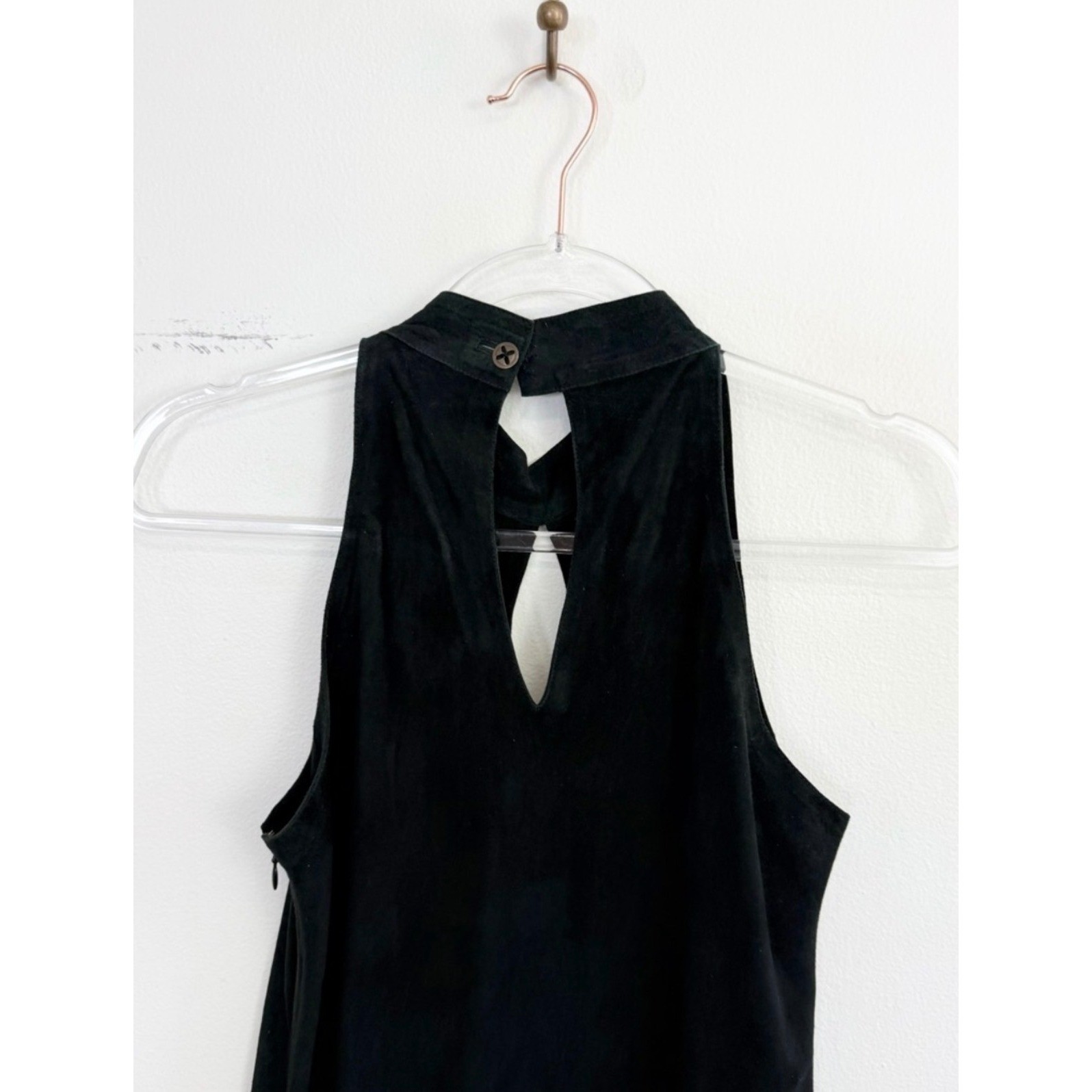Vintage Chester Suede Dress Black Sleeveless Keyhole Mock Neck Mini Shift Size 6