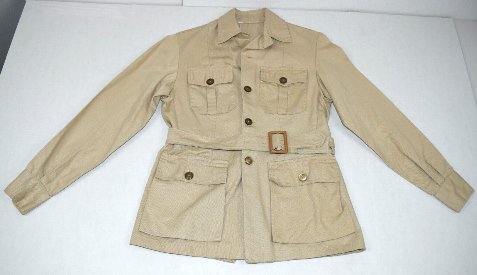 Vintag Safari Shirt Jacket Size XS/S 50s 60s Khaki 4 Pocket Belted Shirt Jacket