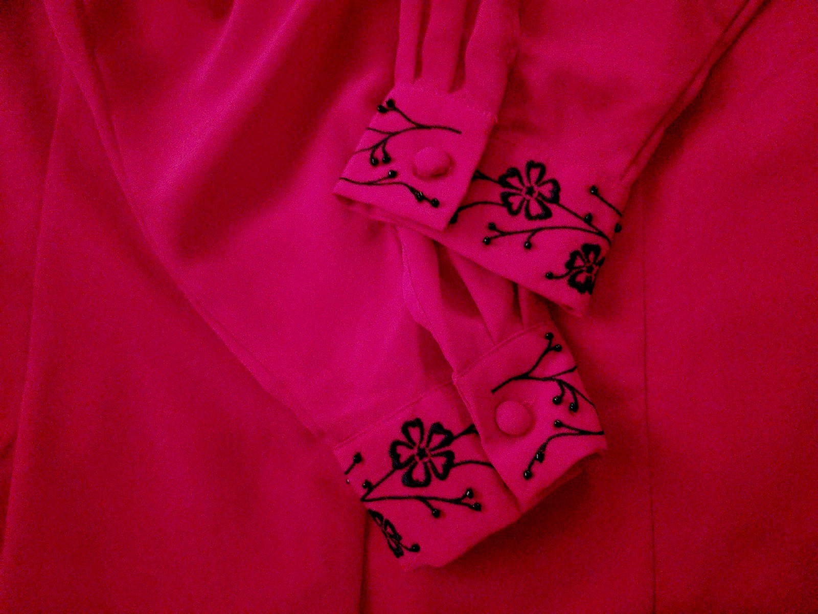 NWT VTG Sears~Modern Essentials ~ Long Sleeve Blouse,Sz 18Red w/Black Embroidery