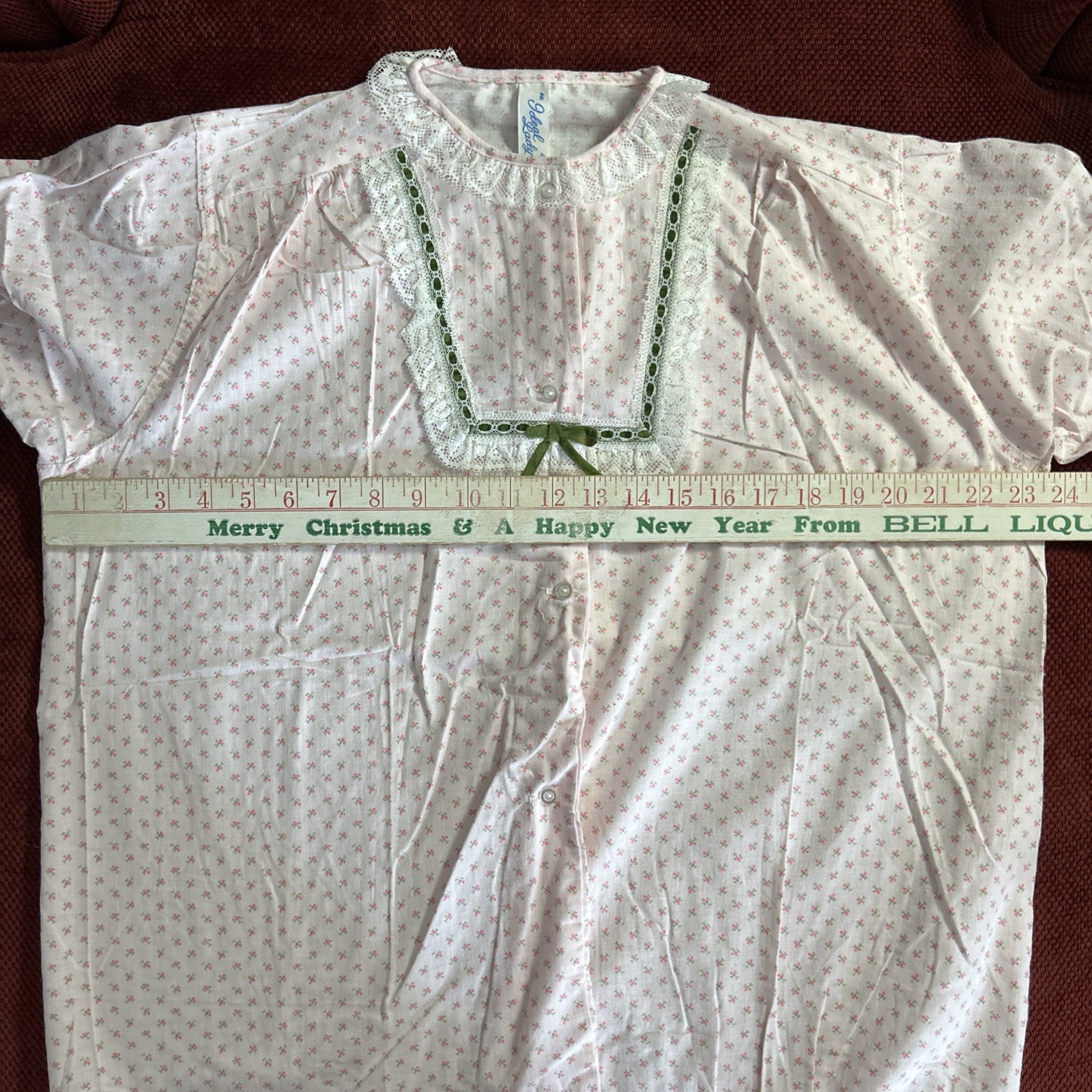 Vintage Ideal Lady Full Length Cotton Pajamas Size 40/L Pink Flowers Green Trim