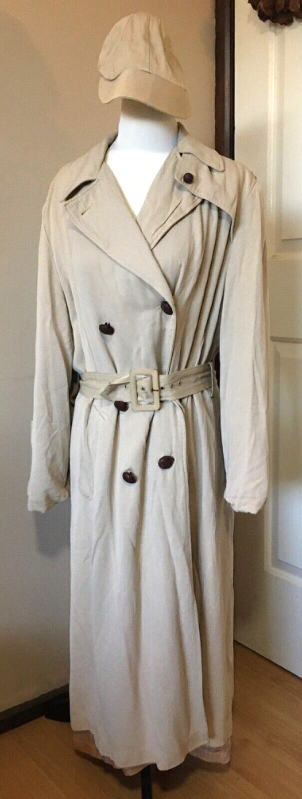 Vintage 1940s Casablanca Debutogs Trench Coat Beige Film Noir Old Hollywood Glam