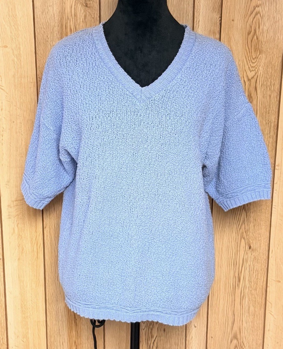 TR Bentley Vintage knitted Short Sleeve Sweater In Cornflower Blue Womens Size S