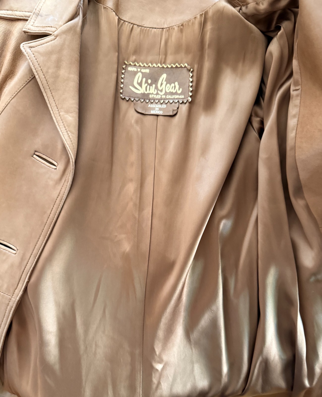 Vintage 100% Leather Trench Coat XS XXS Tan Belted Jacket Handmade in Mexico