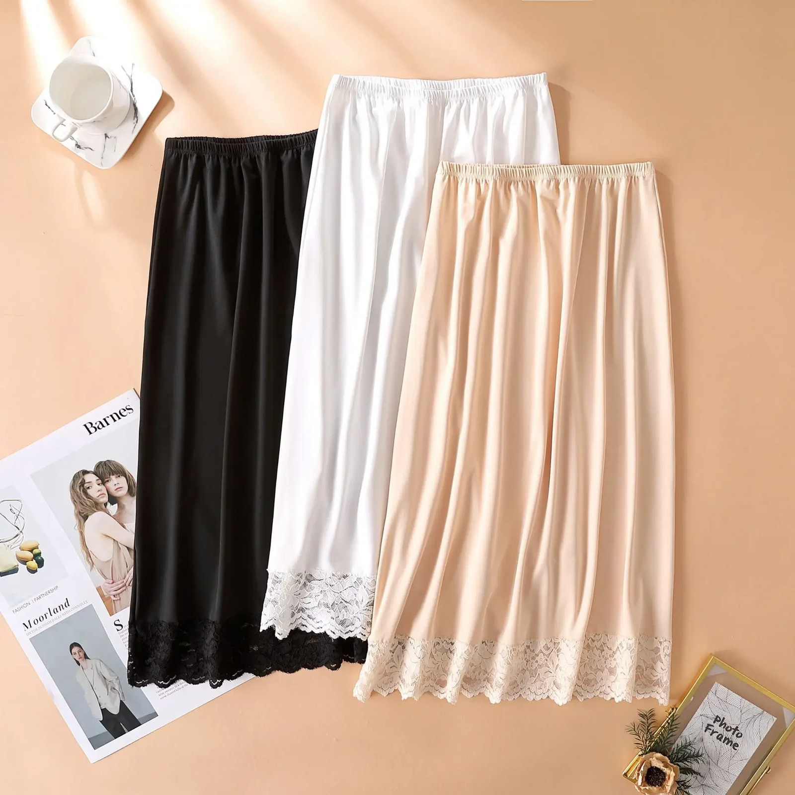 3 Lengths Basic Underskirt Modal Female Half Length Skirt Lace Slip Innerwear.