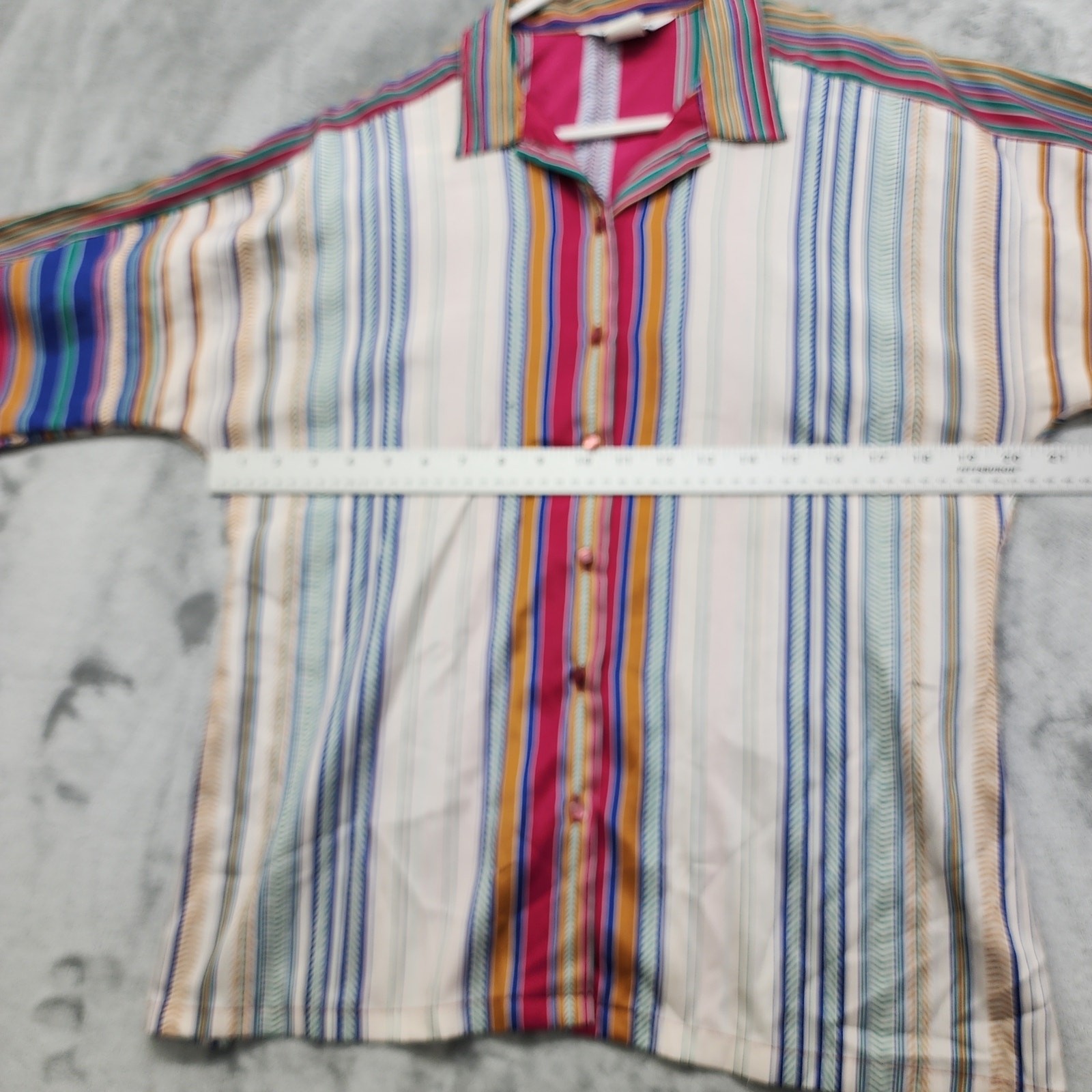 Vintage Its Gailord Striped Button Down Blouse 14 Multicolor Long Balloon Sleeve