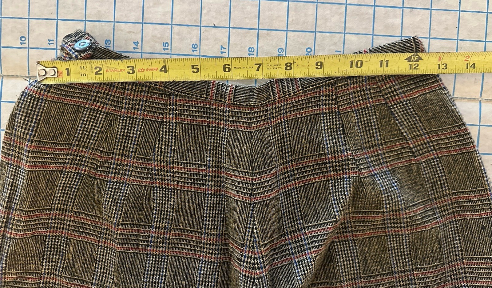 Vintage 1950s Nylon Wool Pants Women’s Tailored High Waist Glen Check Plaid