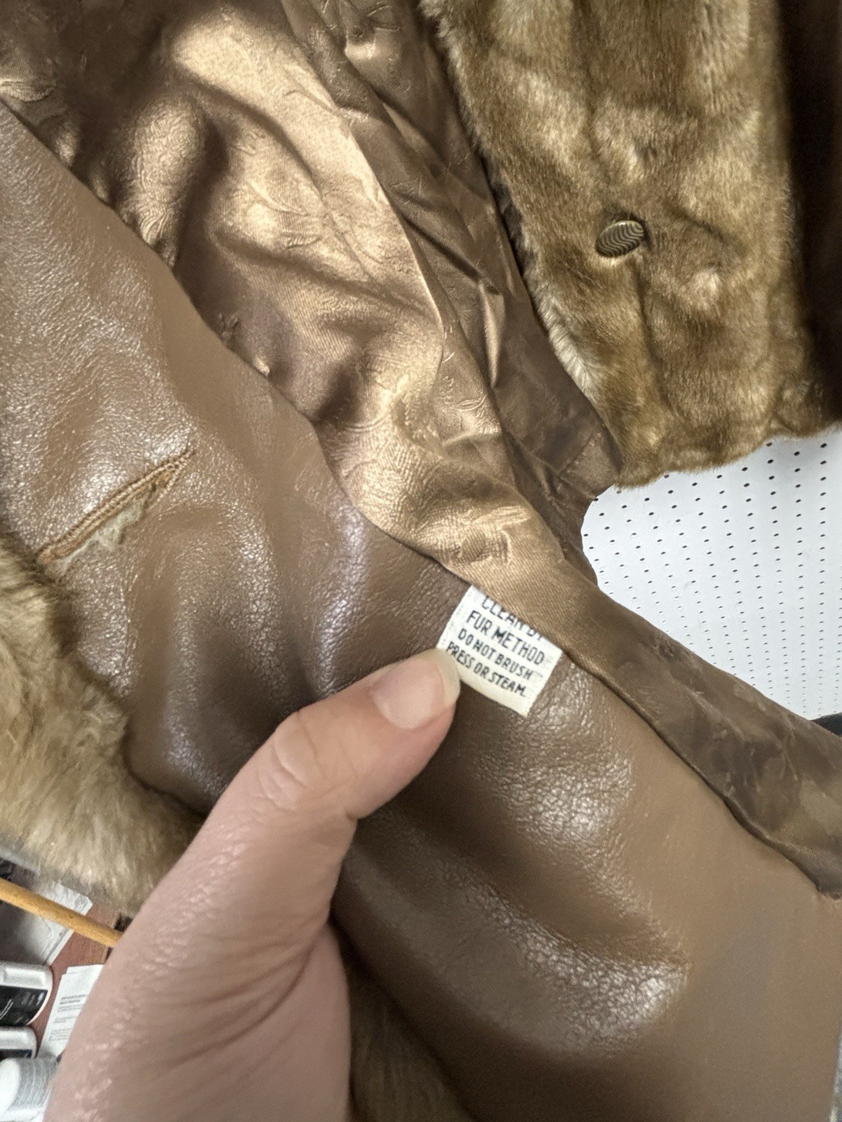 Vintage Hillmoor New York Faux Fur Collar Coat Jacket Brown Leather Look USA Mad