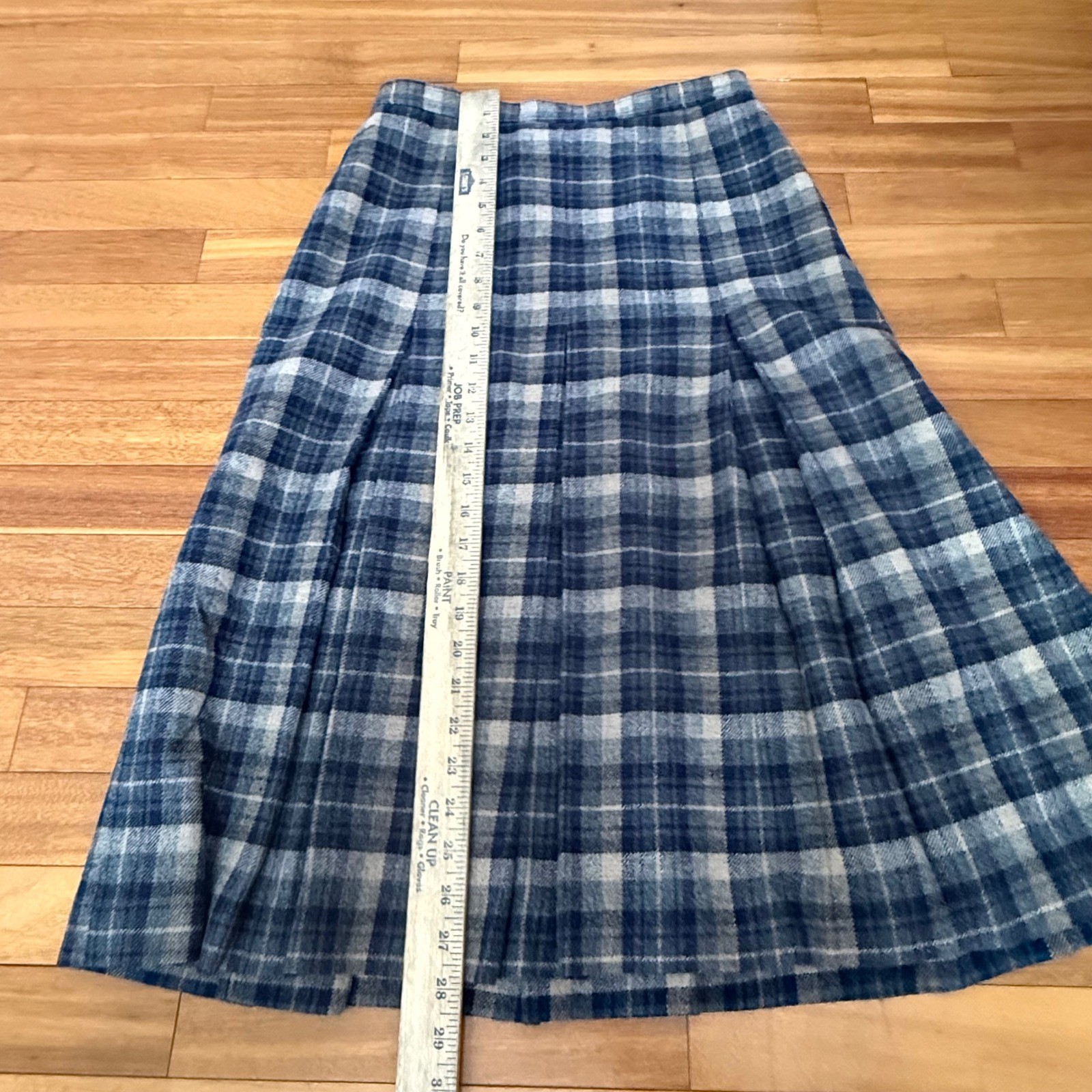 Vintage 70s Pleated Skirt Women 12 Plaid Wool Blend Union Retro Preppy Academia