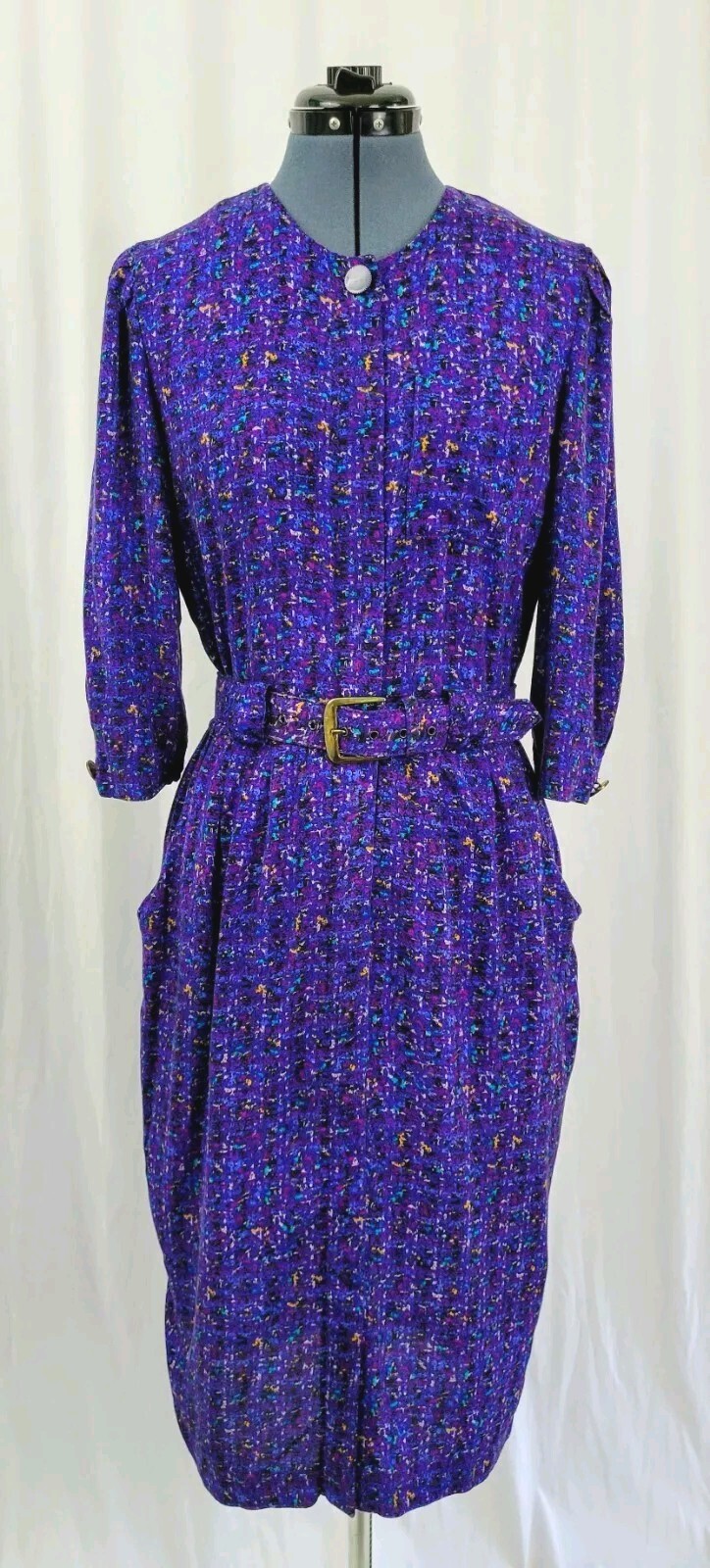 Vintage VLP Petites Purple Button Down Dress w Matching Belt Size S?
