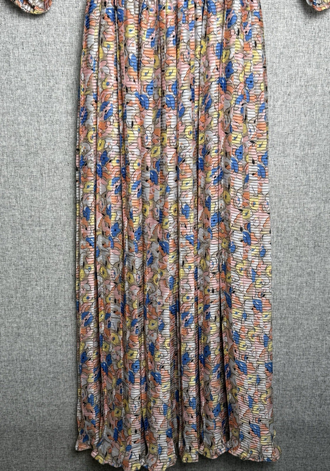 Indigo Lites Vintage 70s Pink Blue Georgette Polyester Totem Maxi Dress Sm/M