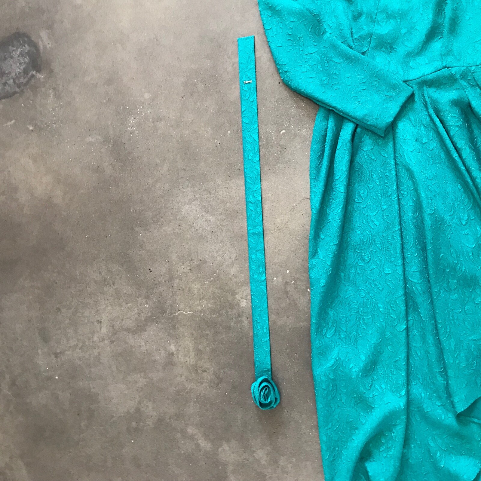 Vintage 80s Dress XS/S Jade Green Draped Silk Belted Wrap Maxi Gown