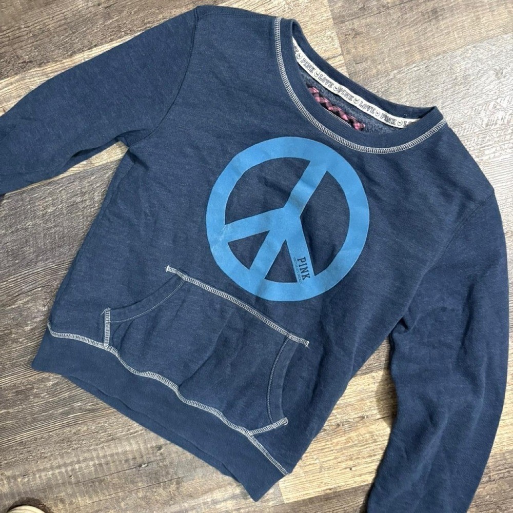 Vintage Y2K Victoria’s Secret PINK navy blue long sleeve top w peace sign Sz XS