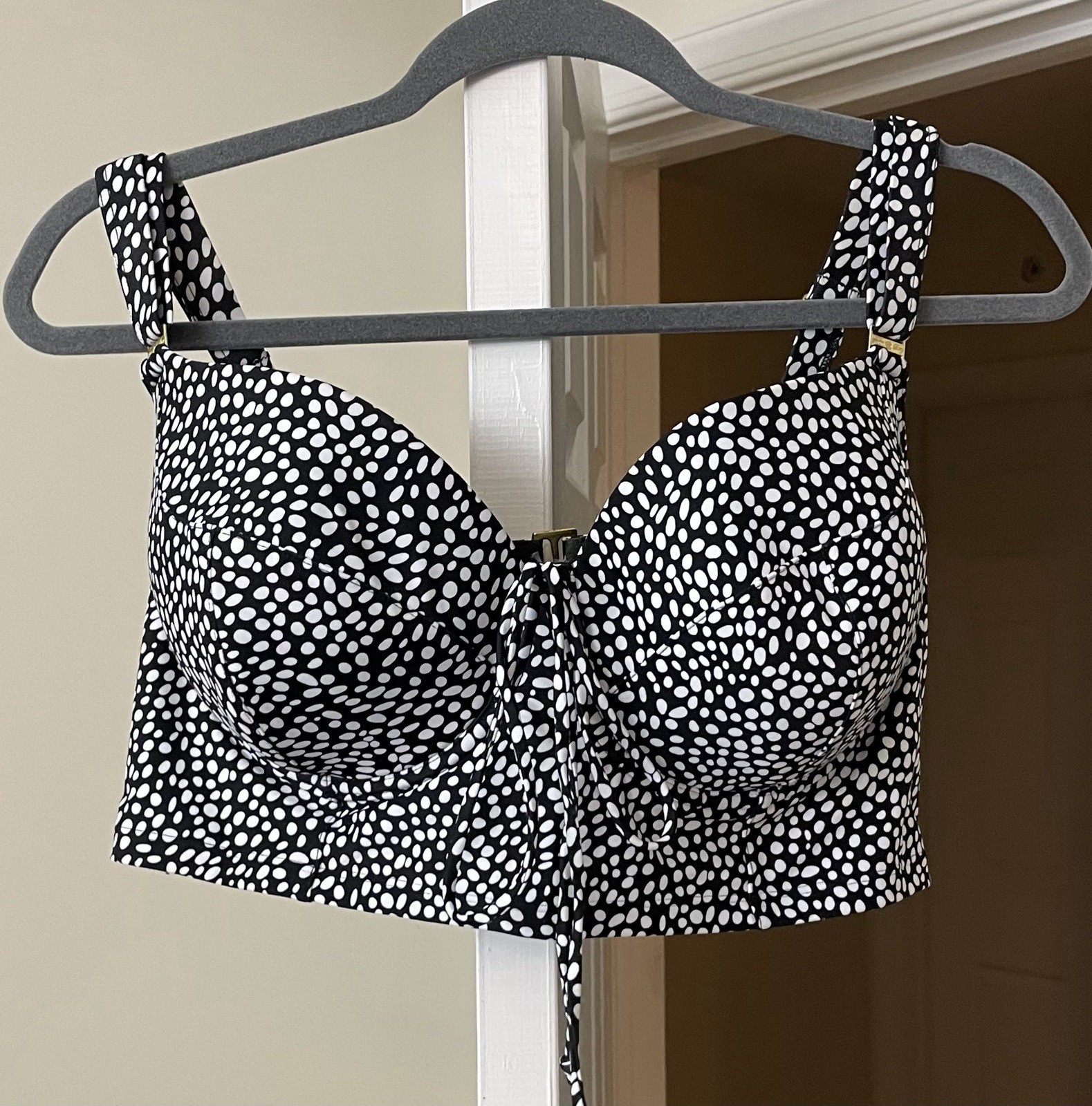 Smart & Sexy Swim Bikini Top Black Polka Dot Underwire Vintage y2k Women’s 42D