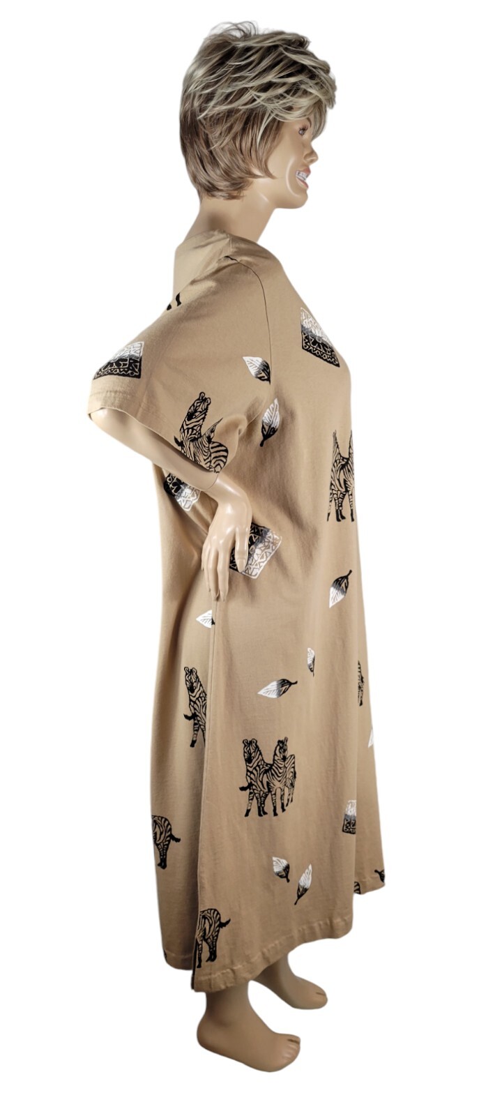 Vintage Copa Cabana Original Tan Safari Black White Zebra Cotton Shirt Dress 4X