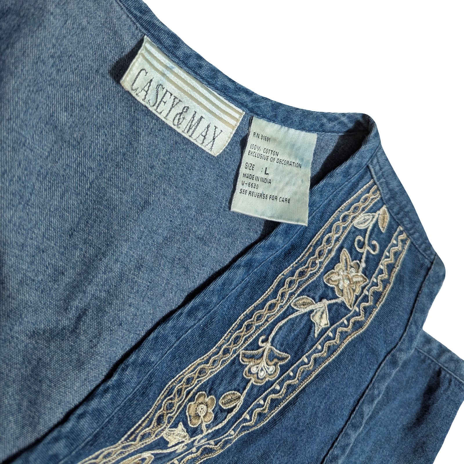 NWT Vintage 1990s Women’s Large Casey & Max Embroidered Denim Button Up Vest