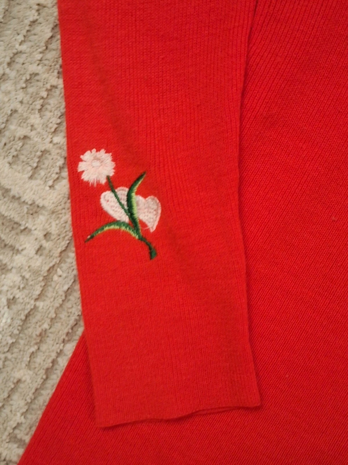 Vintage LeRoy Knitwear Novelty Embroidered Hearts And Flowers Sweater Red Rare