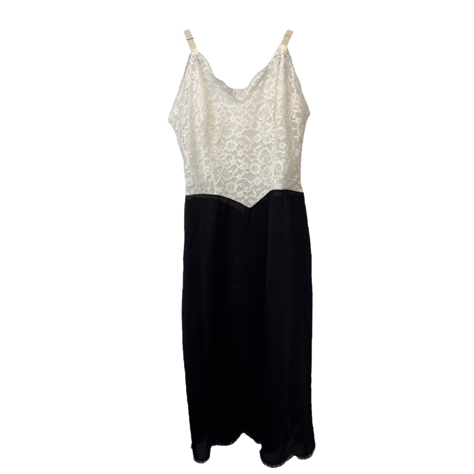 Vanity Fair Vintage 50s Mid Century Lace Slip Dress SMALL Black Cream Colors