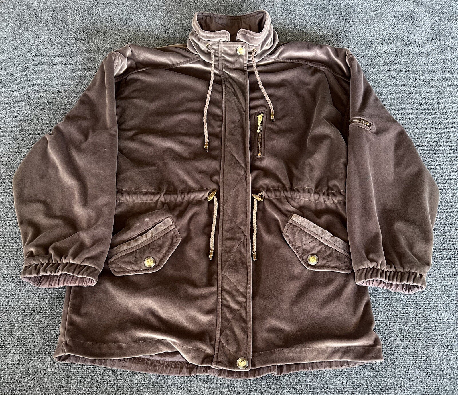 Current Seen Womens L VTG Jacket Brown Velour Reversible Nylon Zip