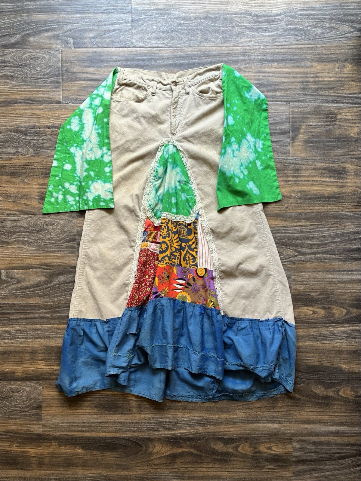 Vintage 1970s Levi’s Custom Handmade Patchwork Boho Hippie Skirt