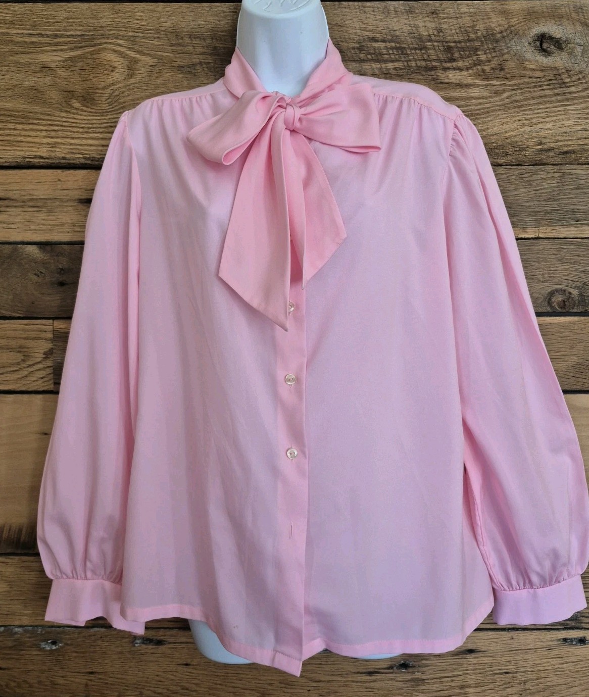 Vintage JUDY BOND Silky Button Up Blouse Bow, Tie Collar Sz 16 Long Sleeve
