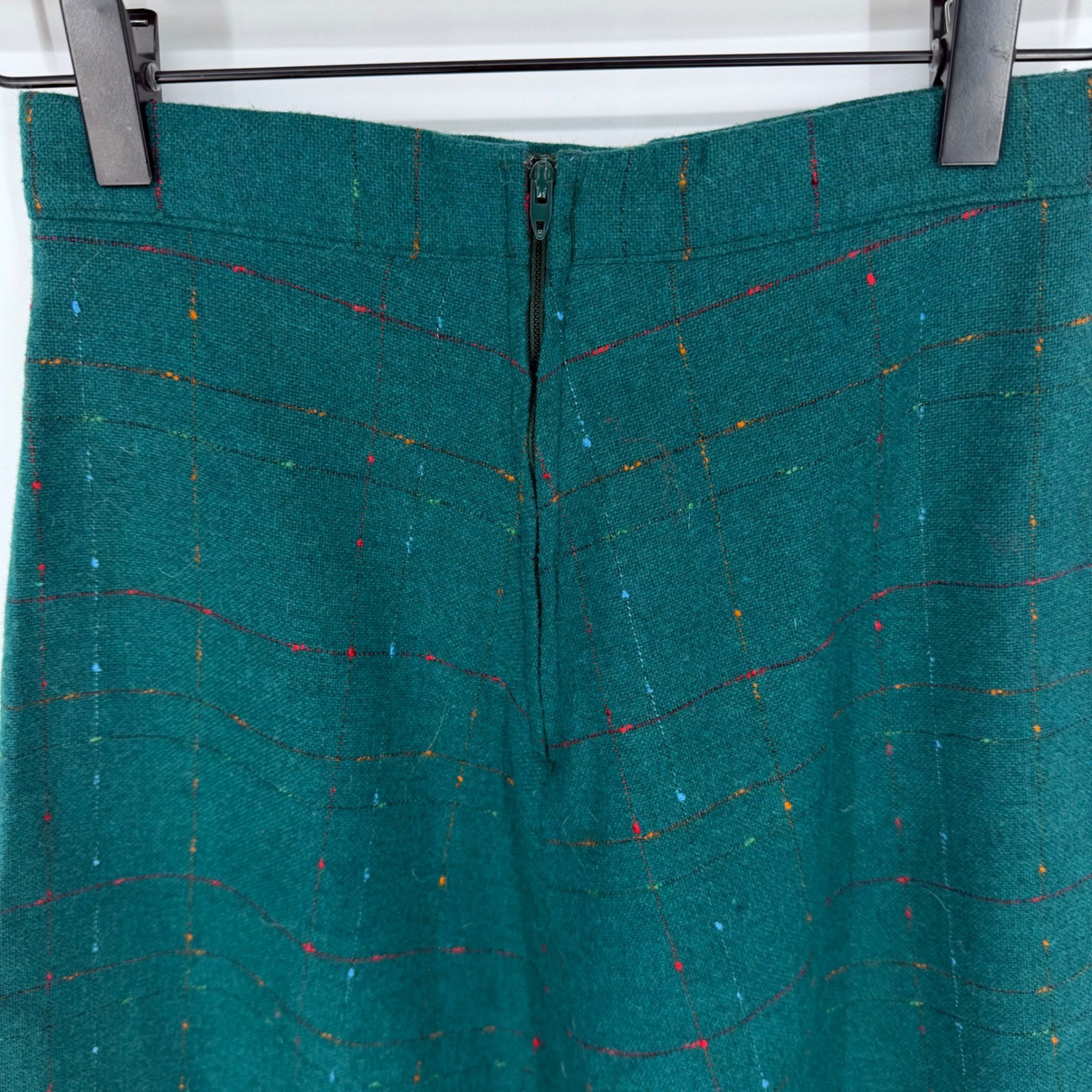 VTG 70s Hunter Green Donegal Speckled Knit Skirt Size 5 Dark Academic Boho Chic