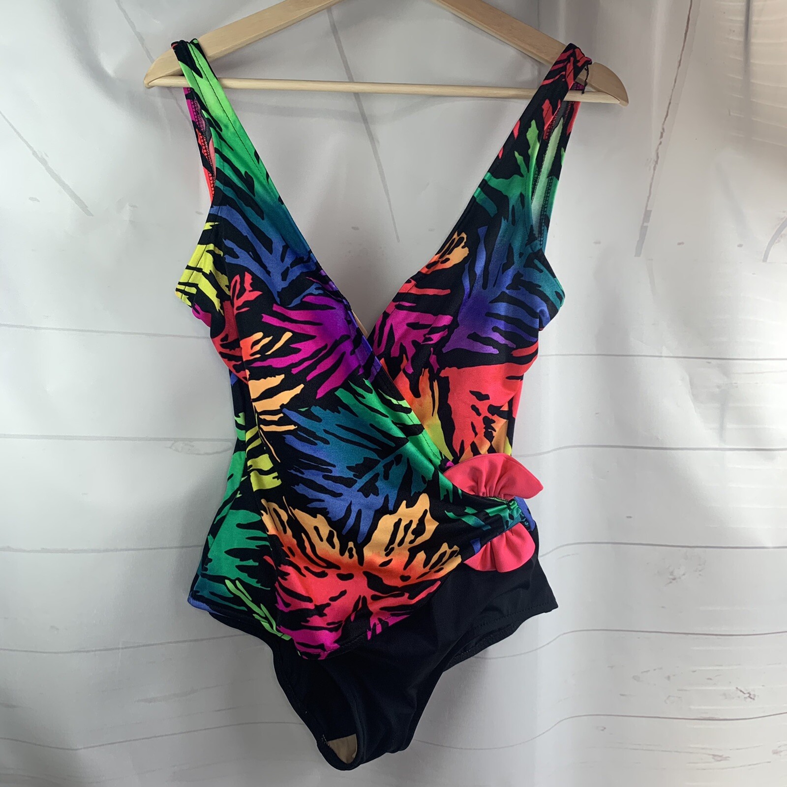 Catalina Neon Splash One Piece Swimsuit Bathing Suit Size 10 USA Vintage 1980s