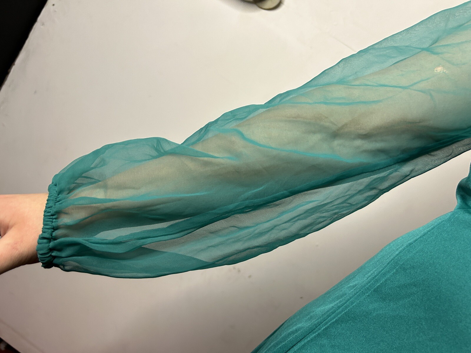 Vintage 1980s does 70s Teal Midi Caftan Dress Chiffon Sleeves Prairie Boho AU 14