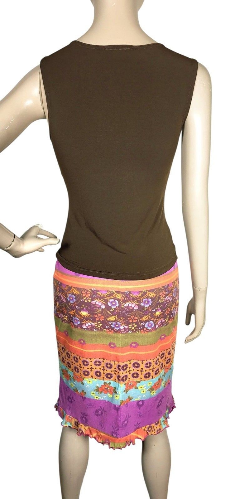 Vintage 90s Y2K Maria Bonita Mixed Media Colorful Ruffle Hem Pencil Skirt S/M