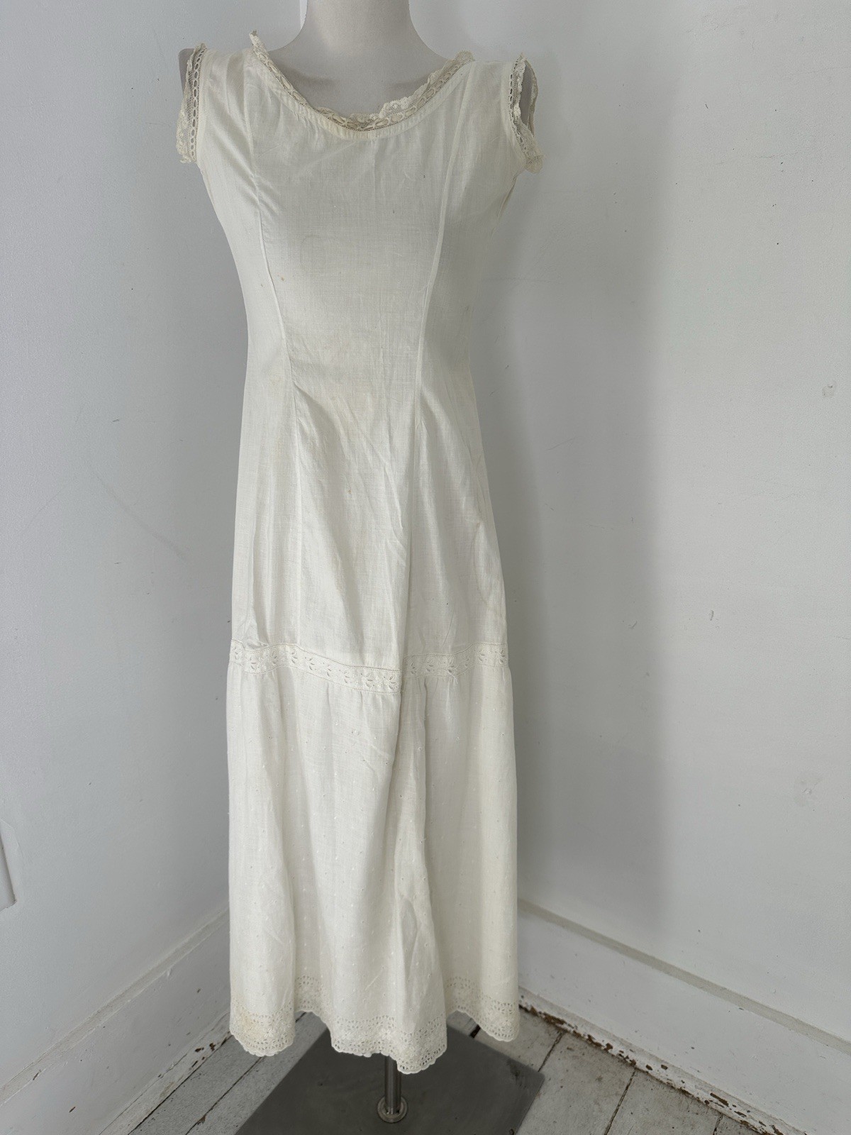 Antique Cotton White Slip Style Summer Dress