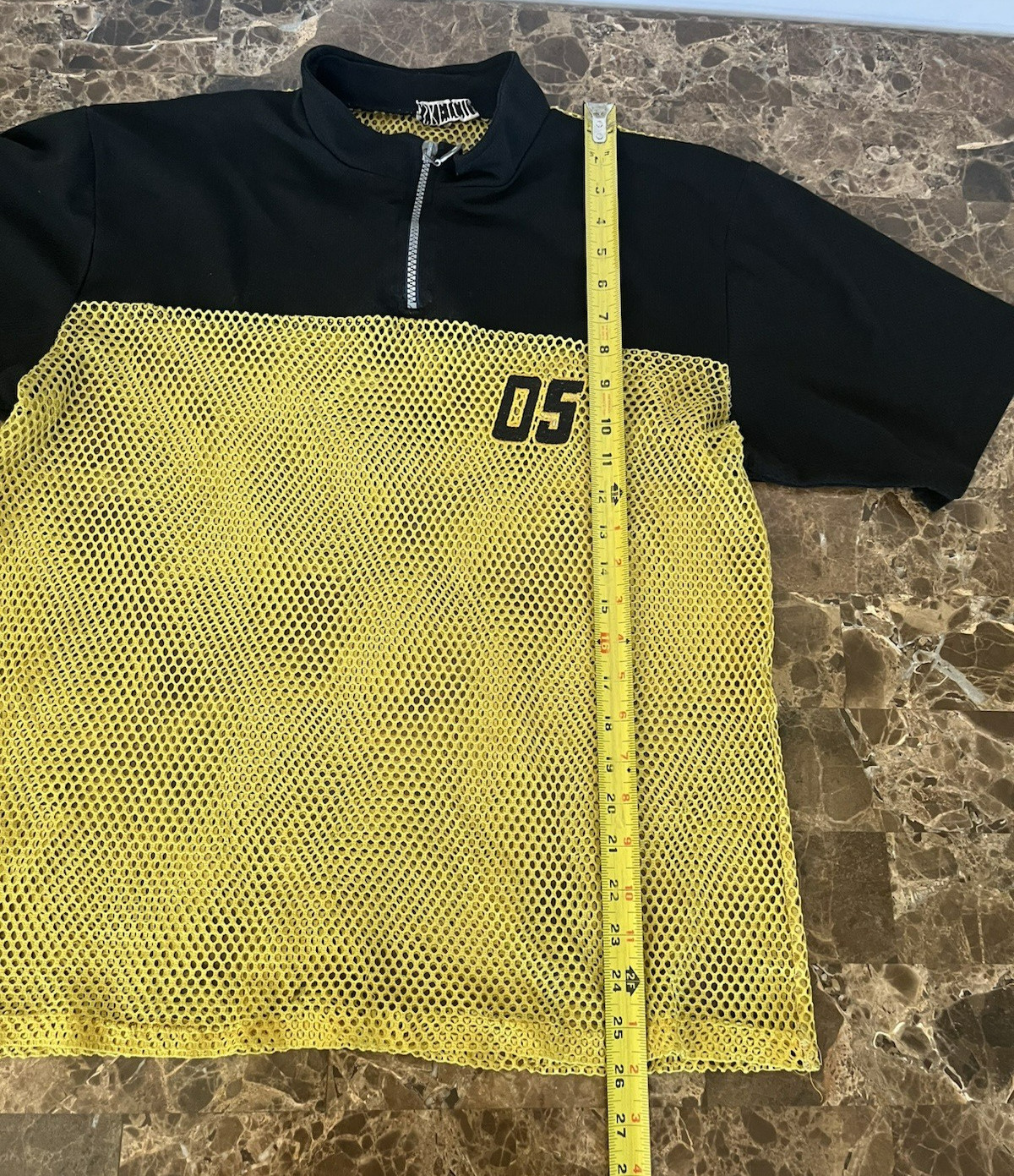 Vintage Large Fishnet Mesh Short Sleeve Yellow Top Streetwear Grunge Hip Hop!HTF