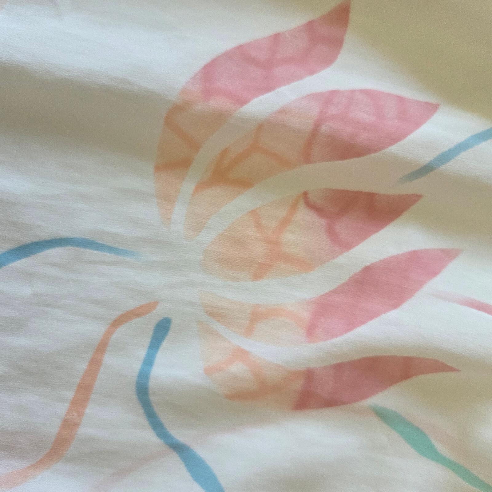 Vintage Mary McFadden S Dress Pastel Floral Lotus Pink Blue on Cream Bow Strap