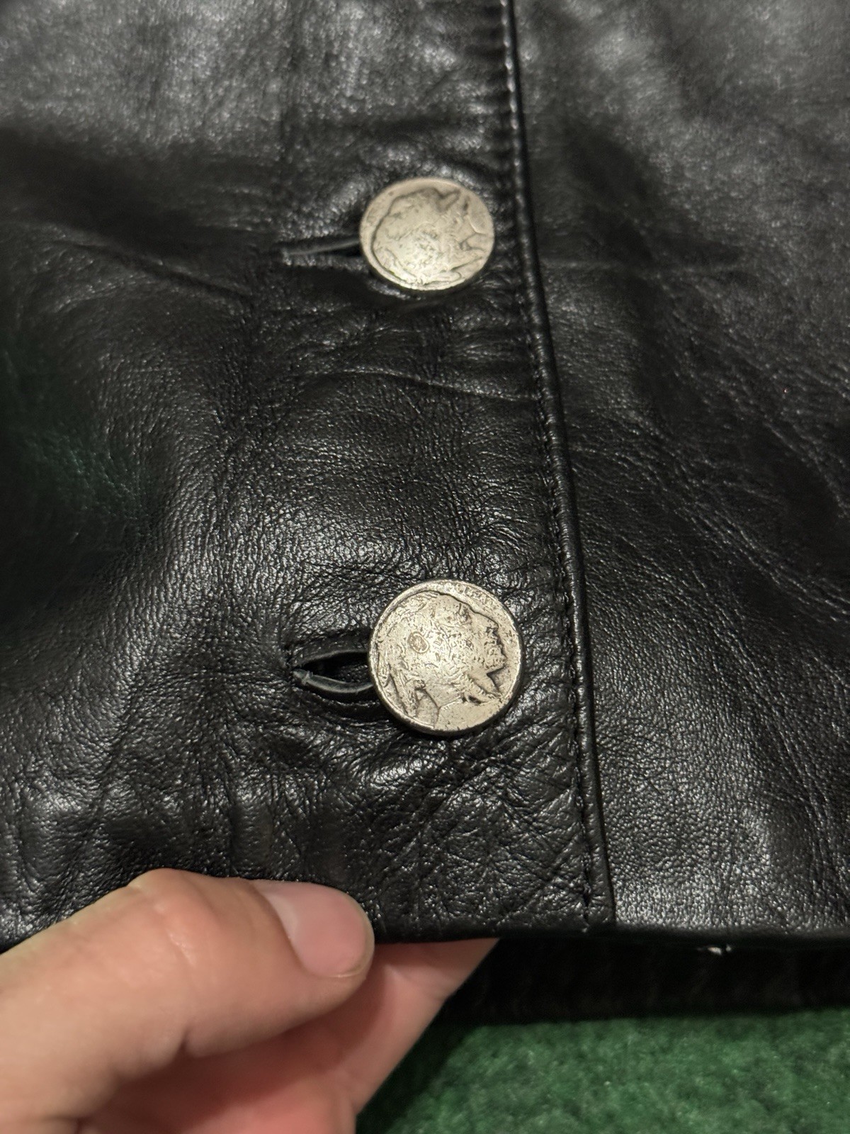 Vintage Black Leather Skirt Medium 26” Waist 90s Metal Buttons Grunge Biker