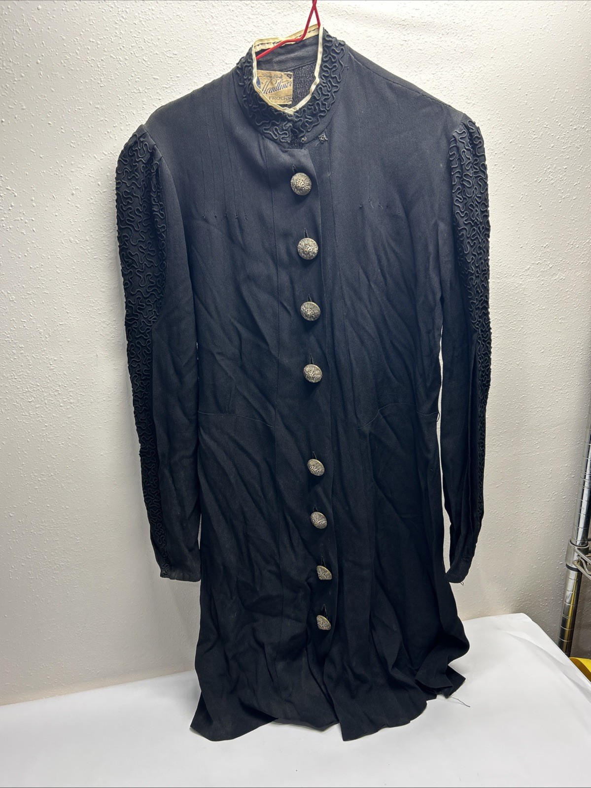 Vintage Collectors Paris Made Headliner Frock small Size Textured Sleeves Black