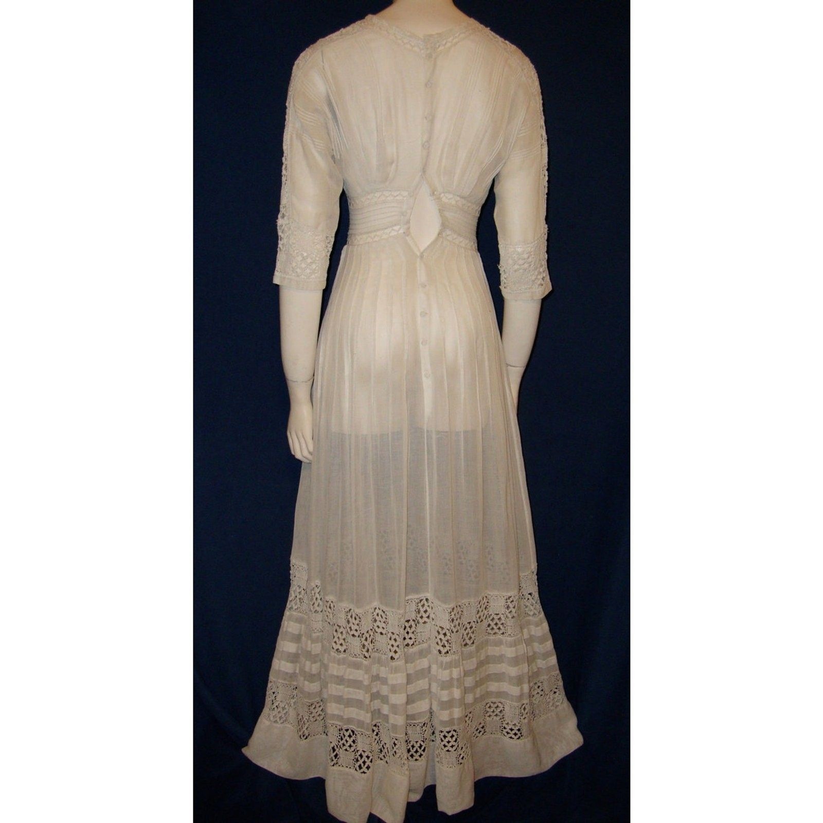 Vintage Edwardian Tea Dress Downton Abbey XS Small Wedding Ivory Cotton Lace