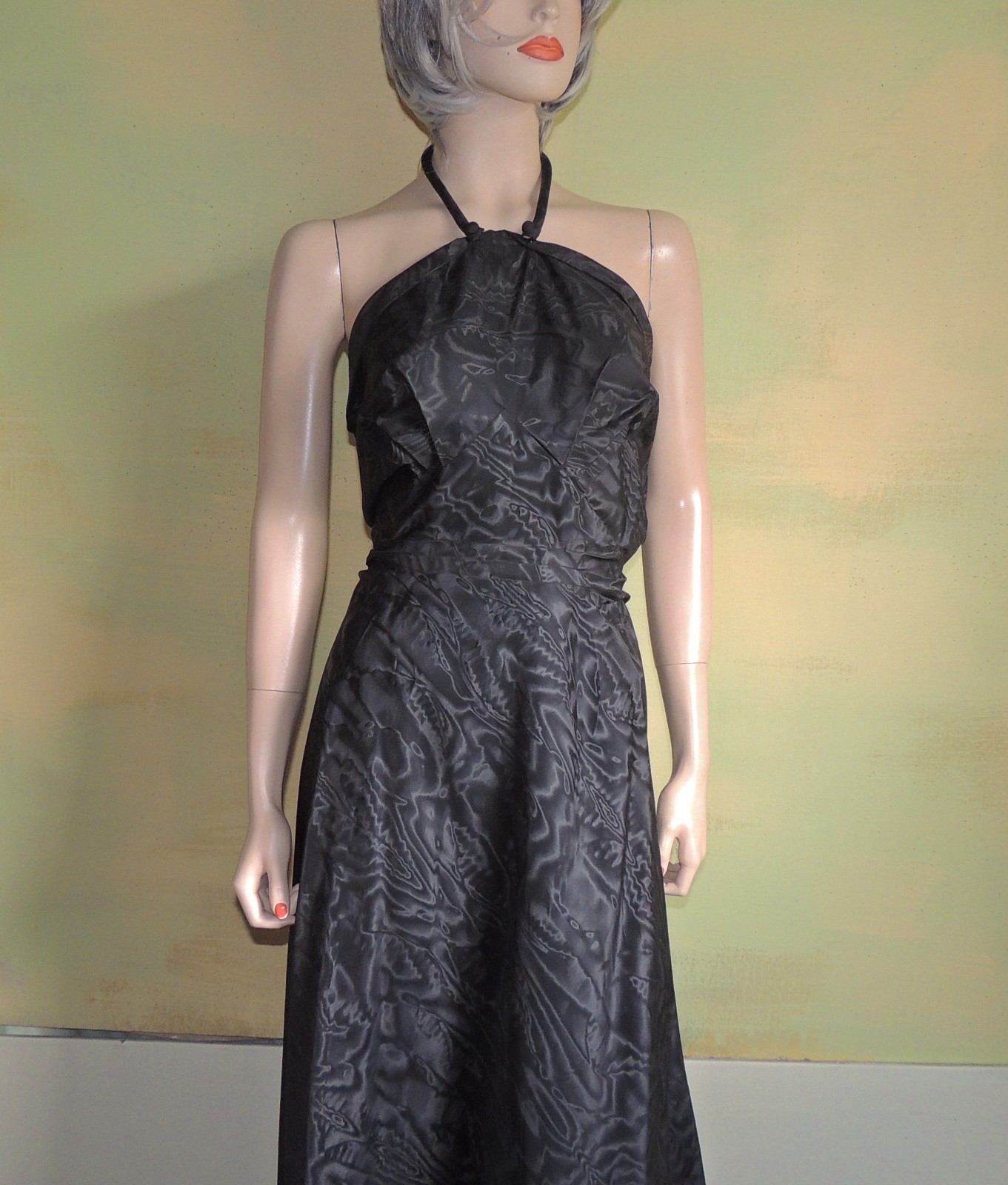 Marontate 40s Dress Black Moire Taffeta Halter with Peplum Jacket