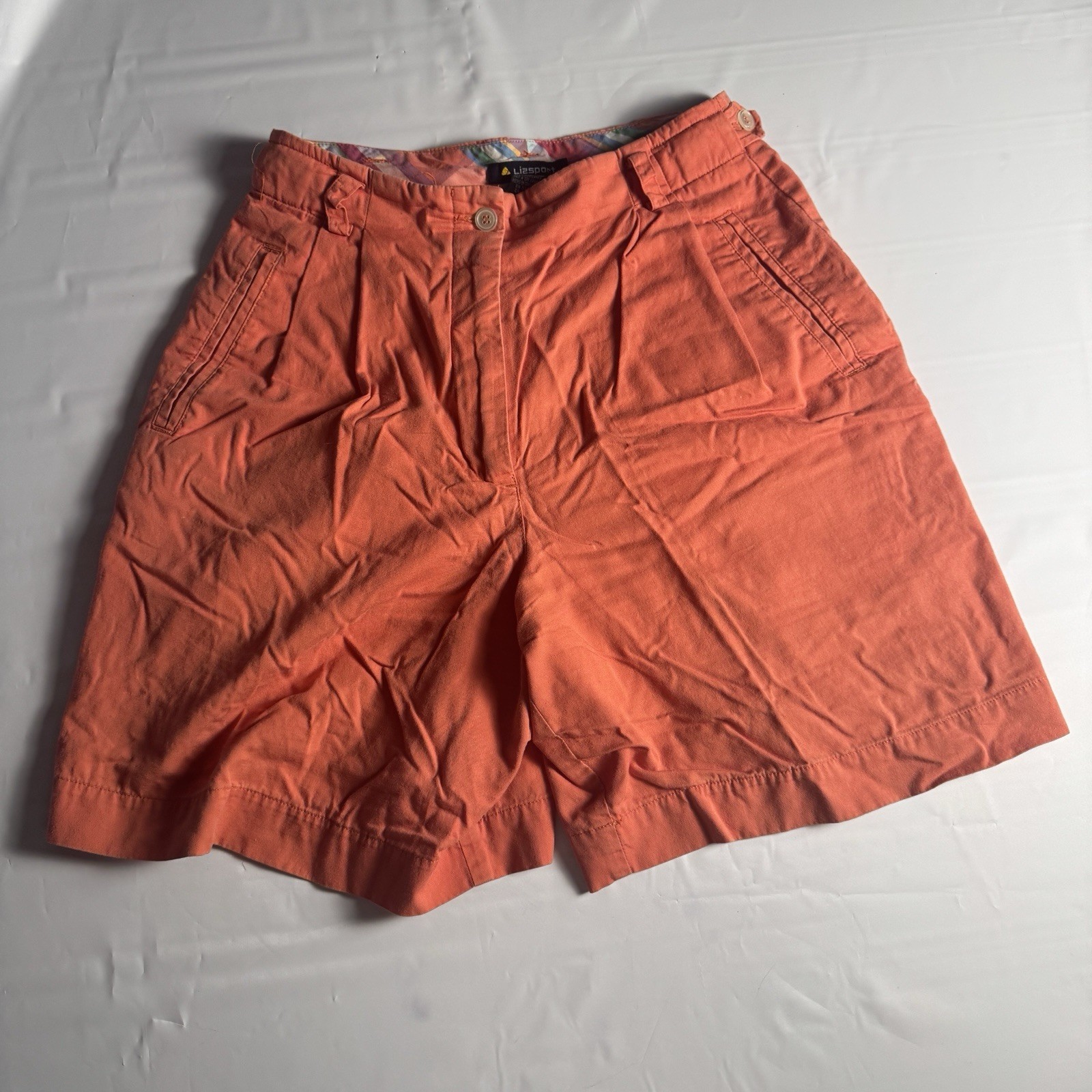 Vintage Lizsport High Waisted Shorts 8 Orange Coral 90s Pleated Cotton EUC